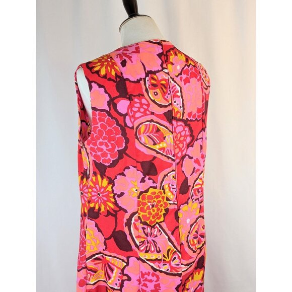 Vintage 60s Pink & Yellow Paisley Shift Dress Size M Womens Mod Midi Go-Go Shift - Picture 6 of 10